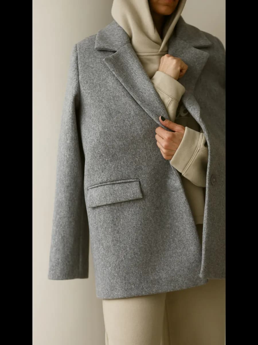 Теплый пиджак пальто оверсайз короткое демисезон