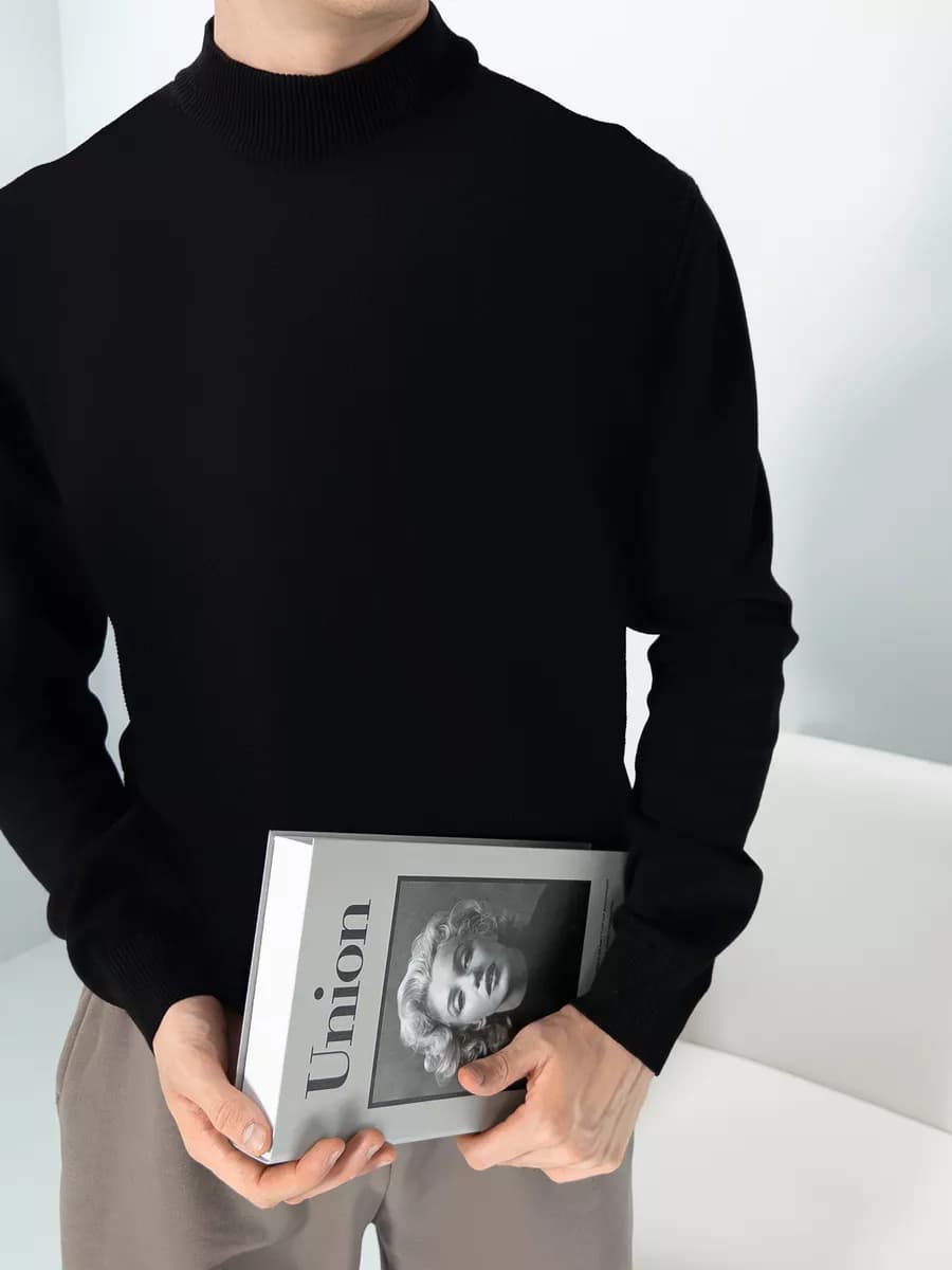 Джемпер классический однотонный черный водолазка свитер