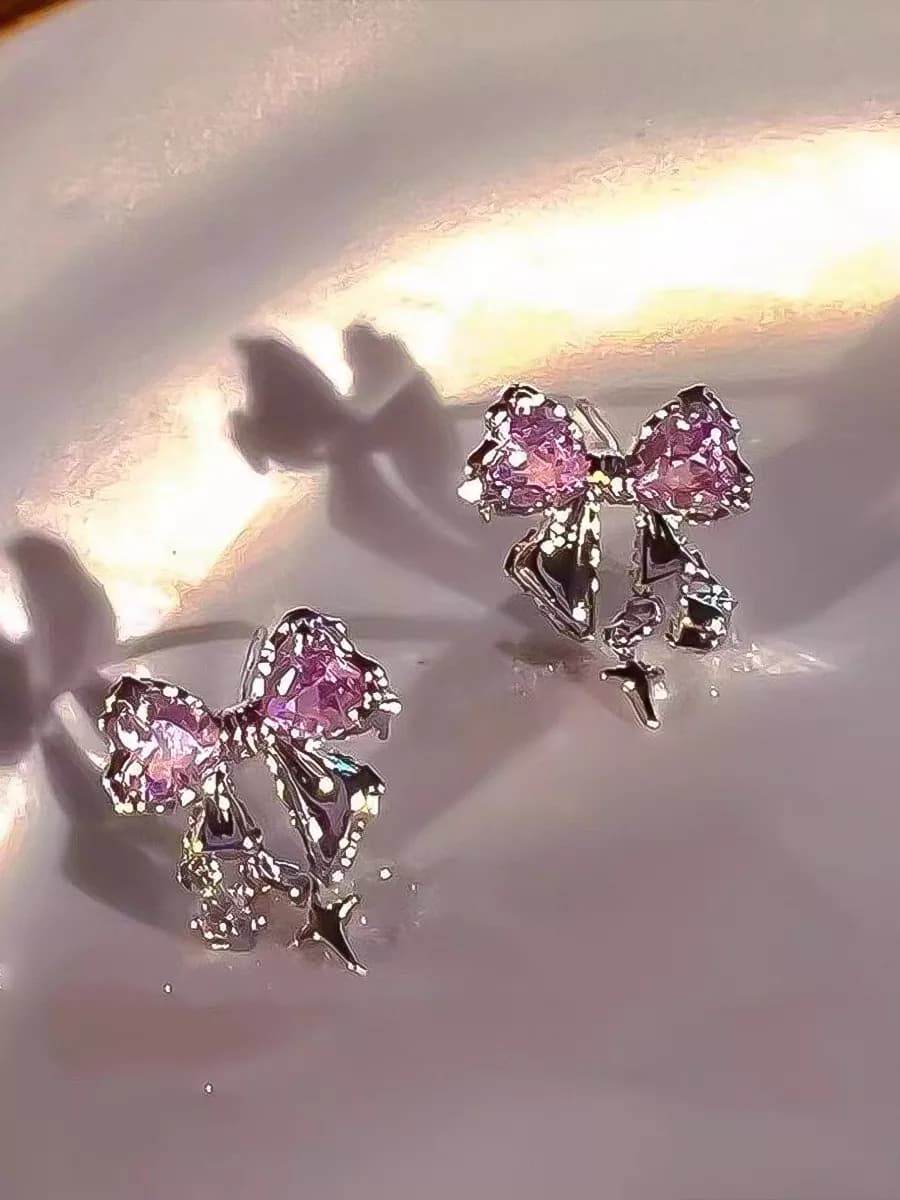 Серьги пусеты бантики с крестиком y2k