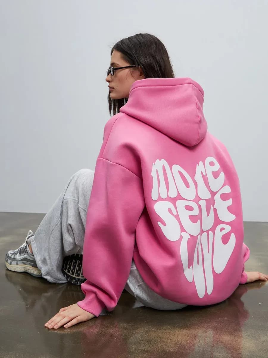 Худи оверсайз теплое с начесом и принтом на спине