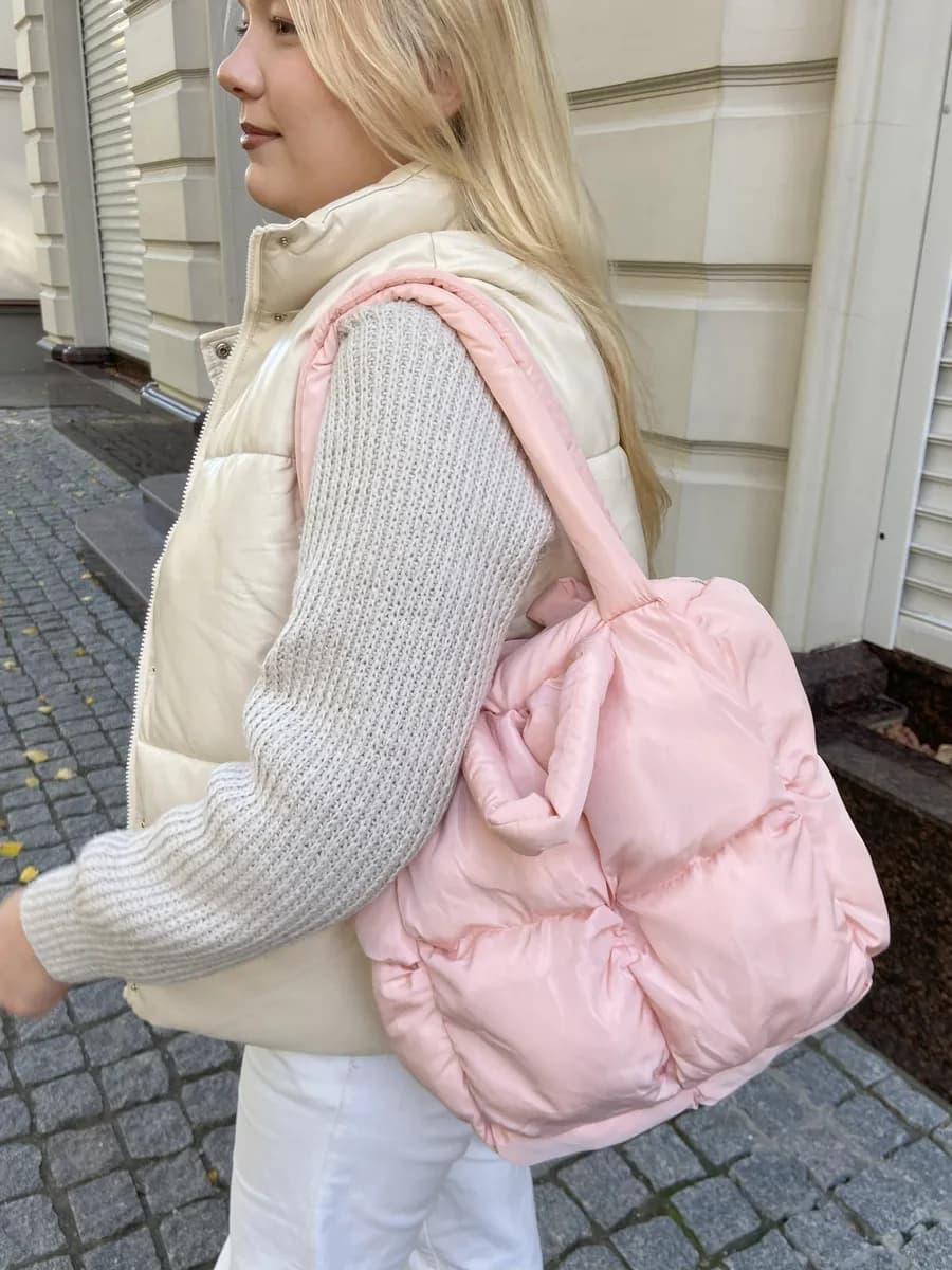 Сумка шоппер женская дутая через плечо большая А4