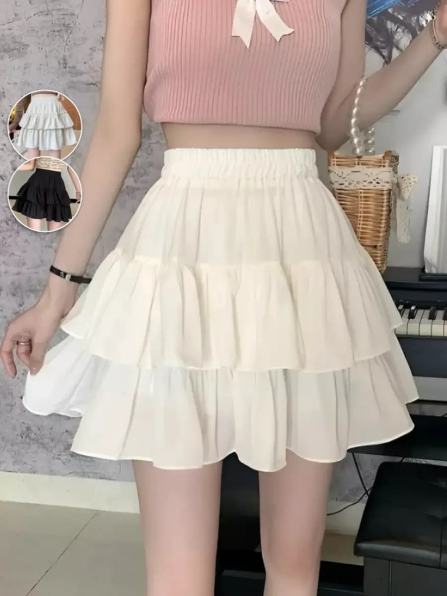 Короткая юбка мини с шортами летняя белая с воланами легкая