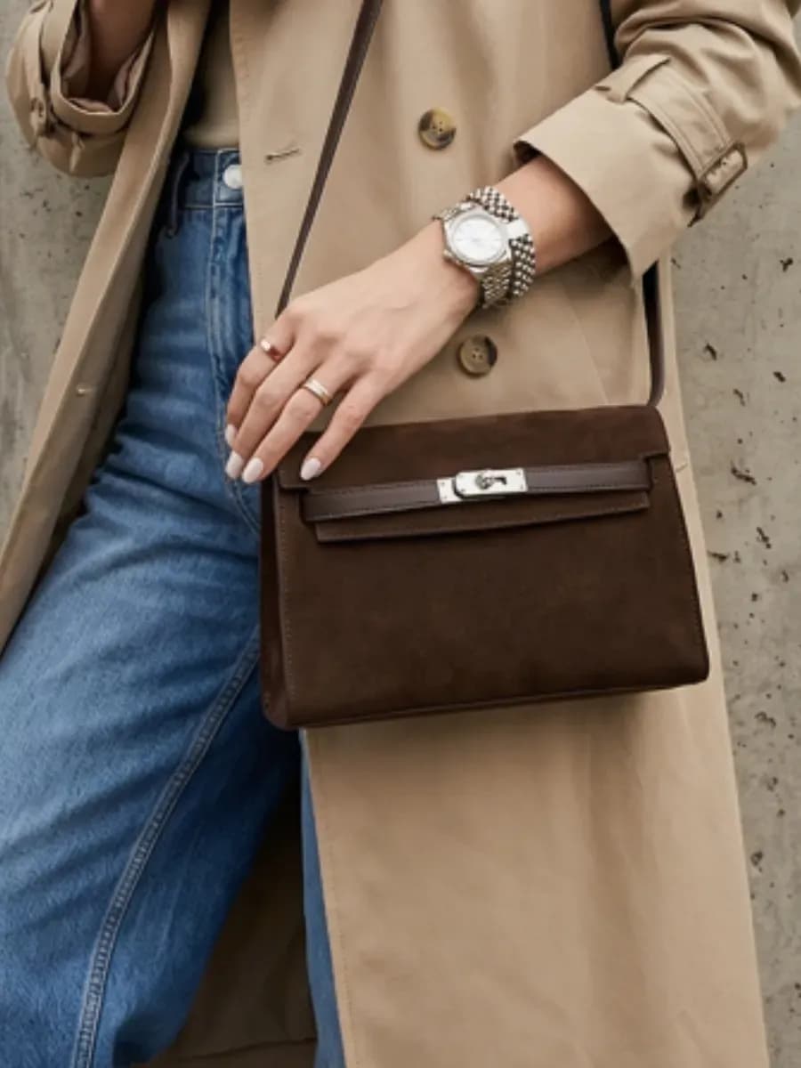 Сумка на плечо классическая из искусственной замши