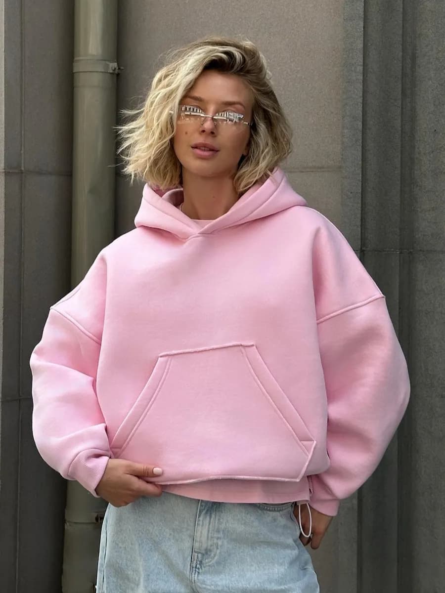 Худи кроп укороченное оверсайз с капюшоном и начесом