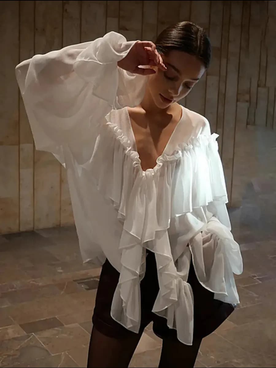 Топ y2k с воланами рюши белый кофта