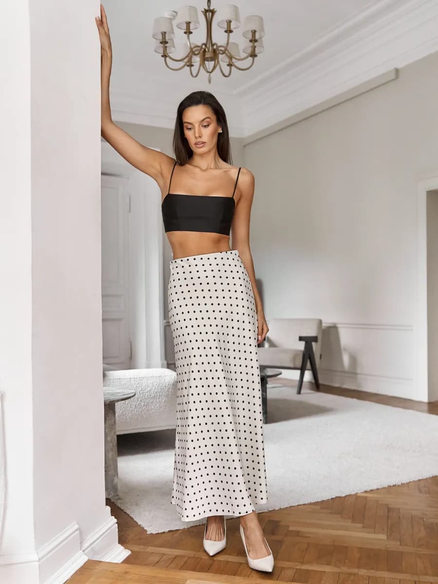 Юбка атласная вечерняя в горошек