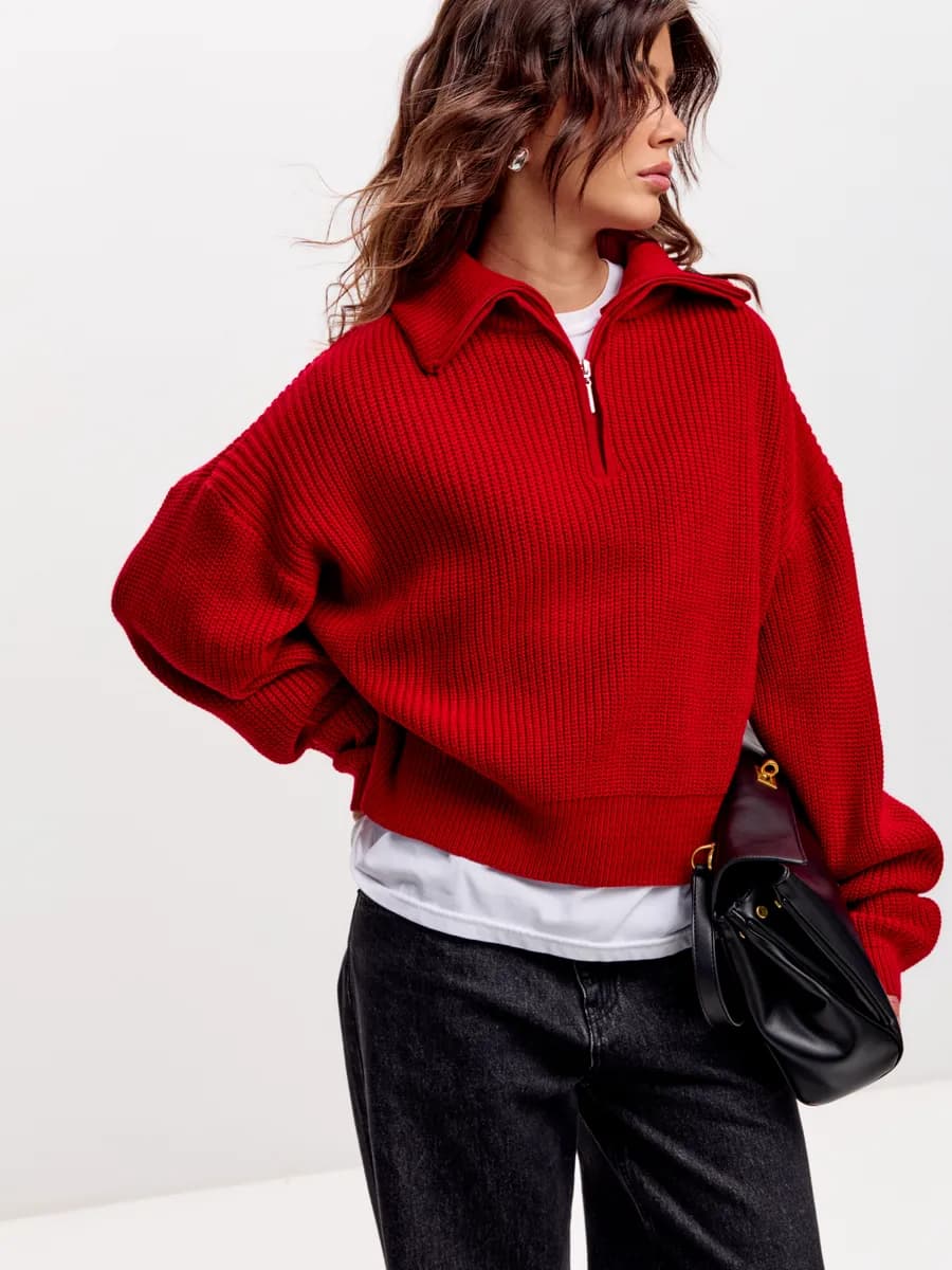 Свитер полузамок с воротником-стойкой