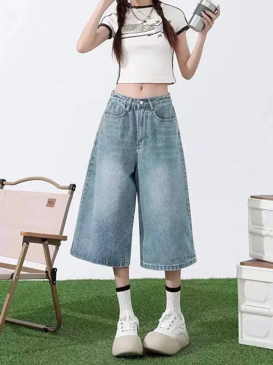 Шорты бермуды джинсовые багги удлиненные джортсы y2k