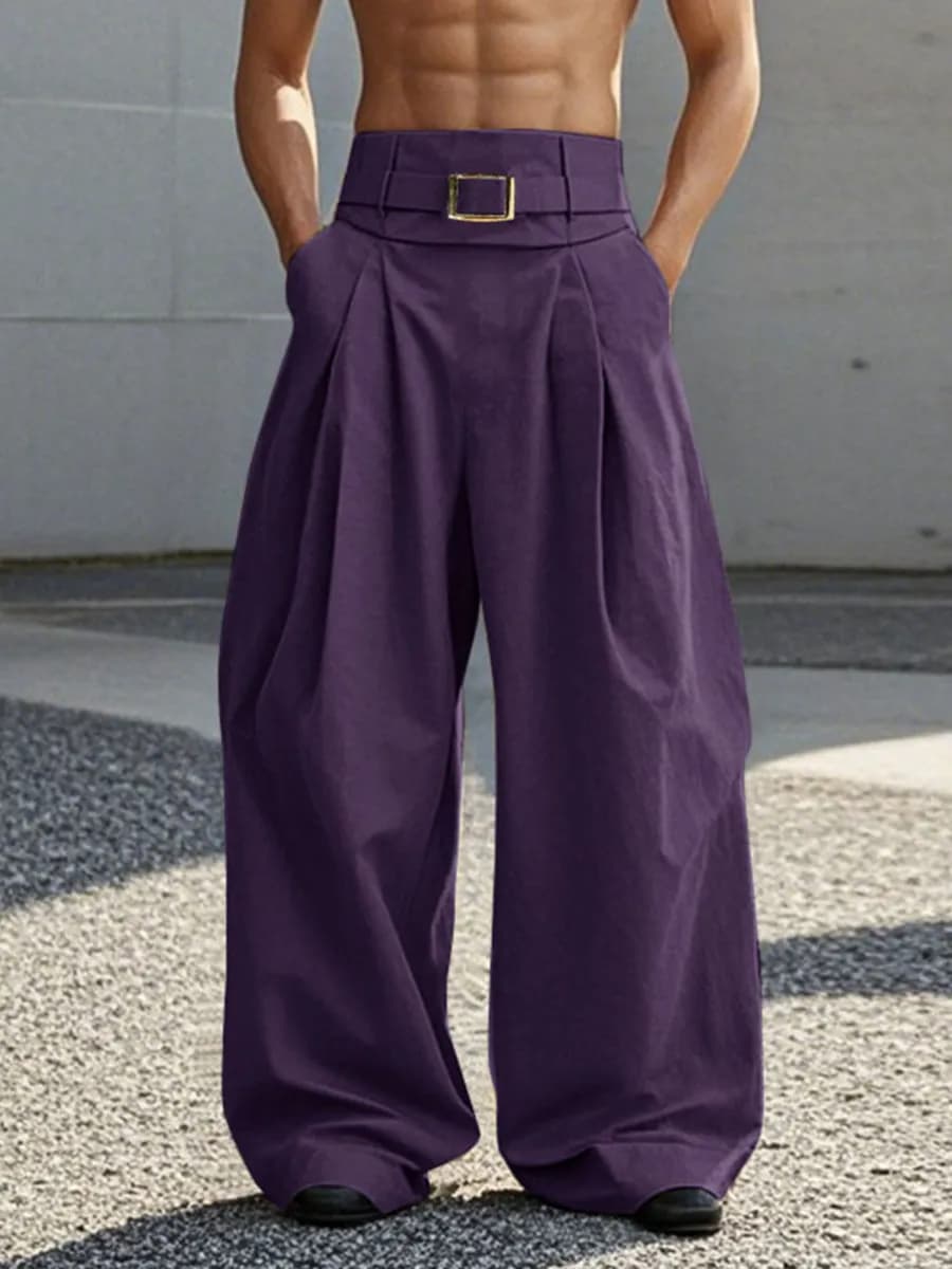 Мужские высокие широкие брюки-палаццо