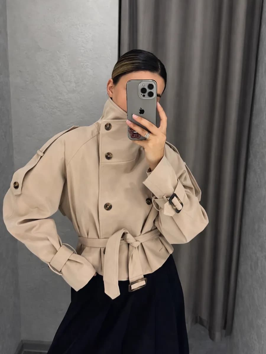 Тренч укороченный плащ воротник стойка