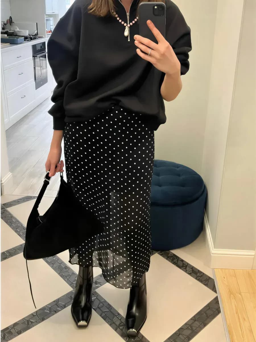 Юбка миди в горошек полупрозрачная