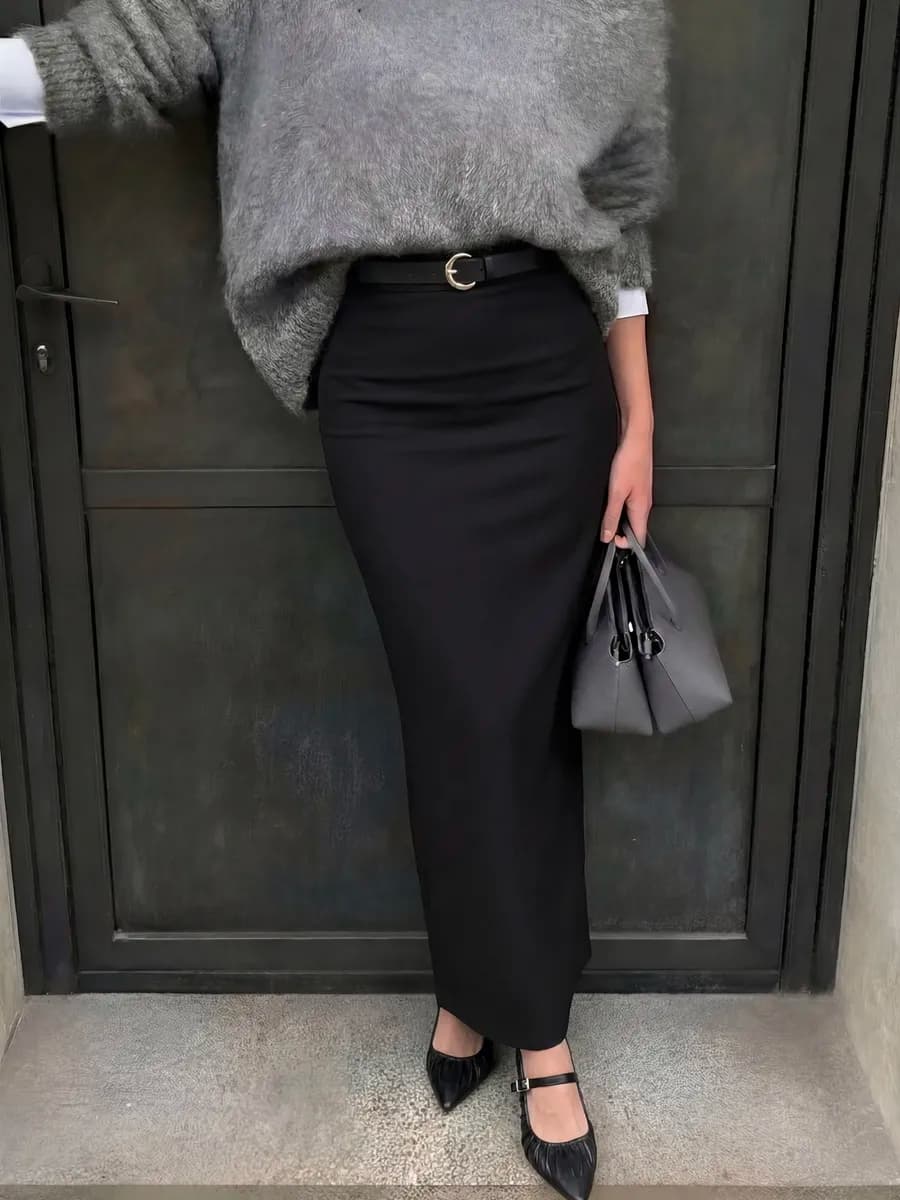 Юбка длинная с разрезом карандаш трикотажная