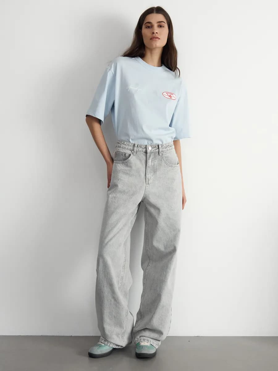 Джинсы багги широкие прямые на средней посадке