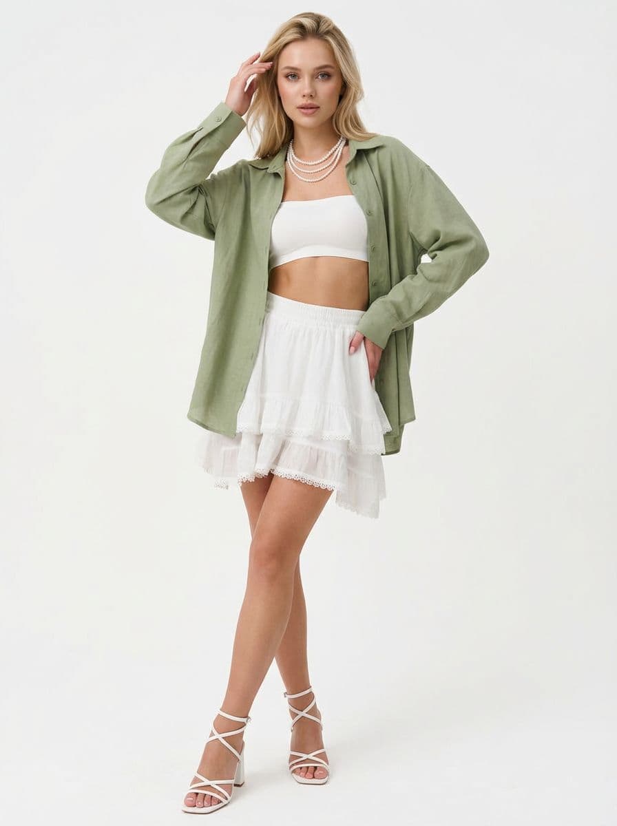 Элегантный летний образ с асимметричной юбкой и жемчугом — Романтик | Во! стиле