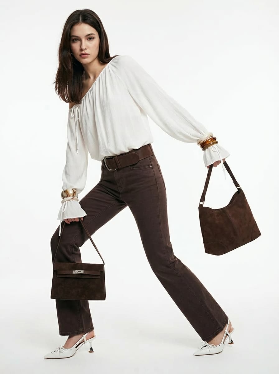 Элегантный образ с блузой на одно плечо и джинсами клеш — Вечерний | Во! стиле