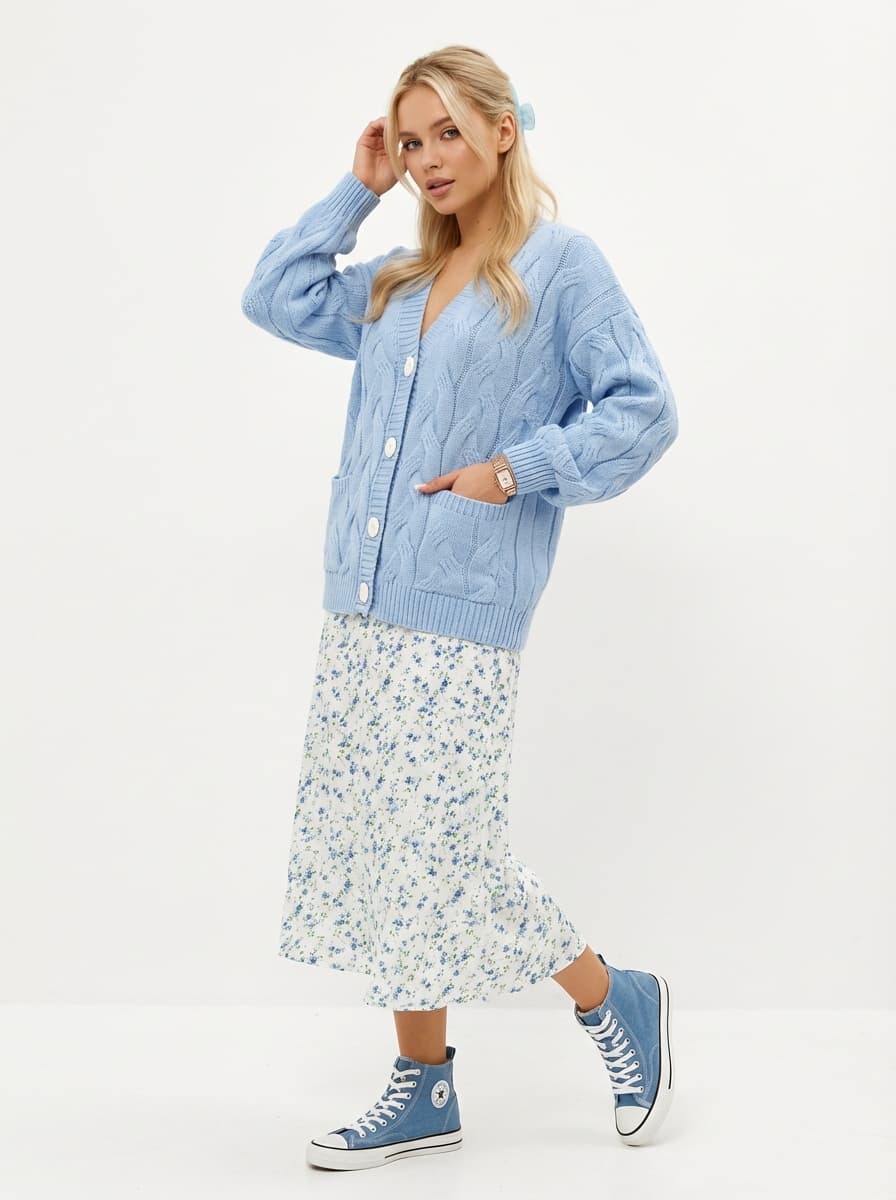 Стильный женский образ с кардиганом оверсайз и юбкой миди — Casual | Во! стиле