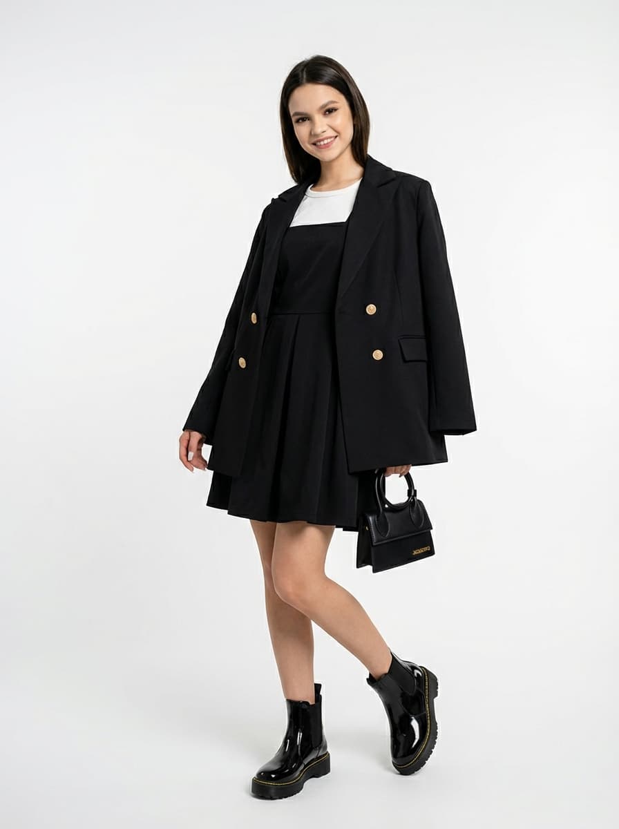 Стильный школьный образ: оверсайз пиджак и платье в складку — Деловой | Во! стиле