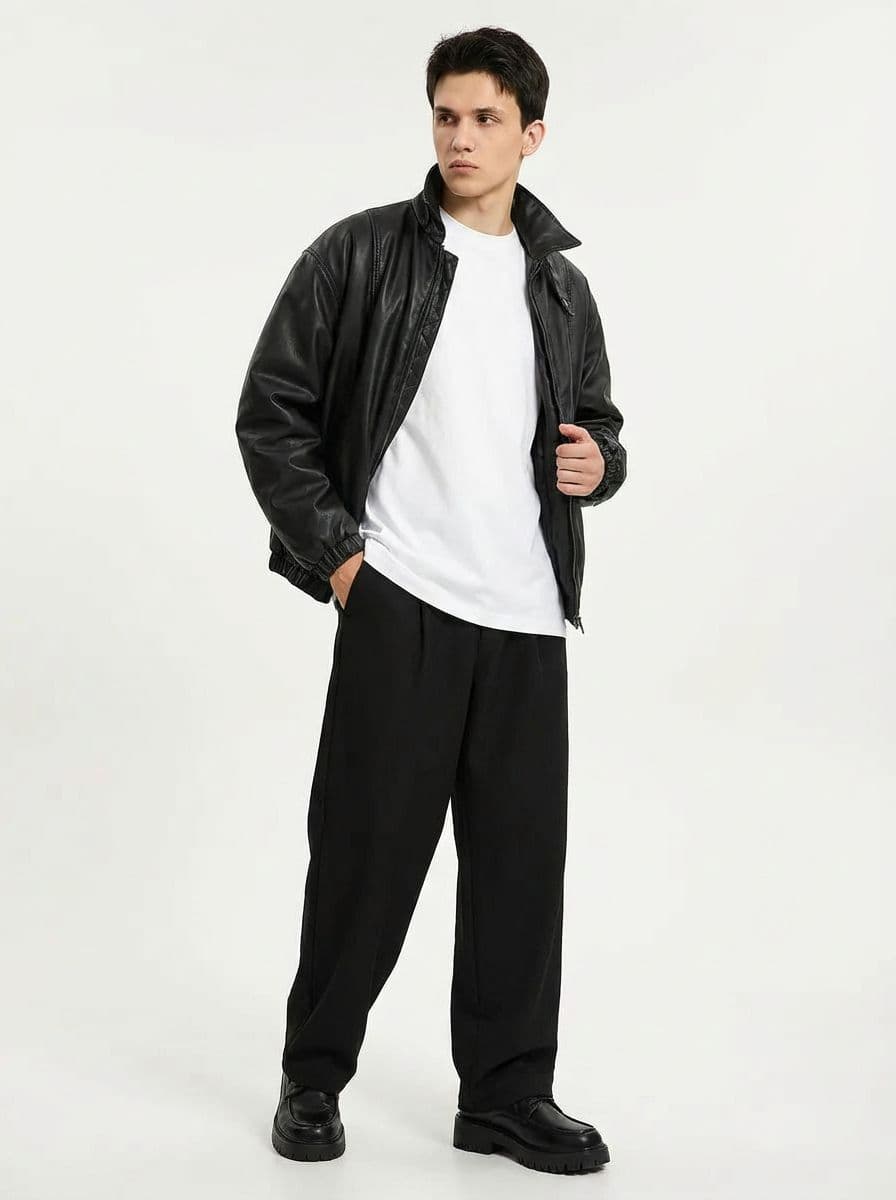 Мужской Streetwear: кожаный бомбер и широкие брюки — Streetwear | Во! стиле