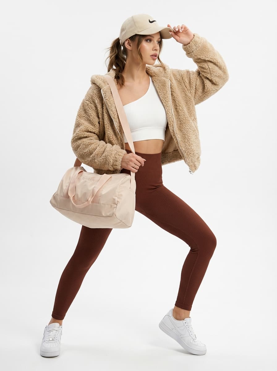 Уютный спортивный образ с плюшевой толстовкой — Спортивный | Во! стиле