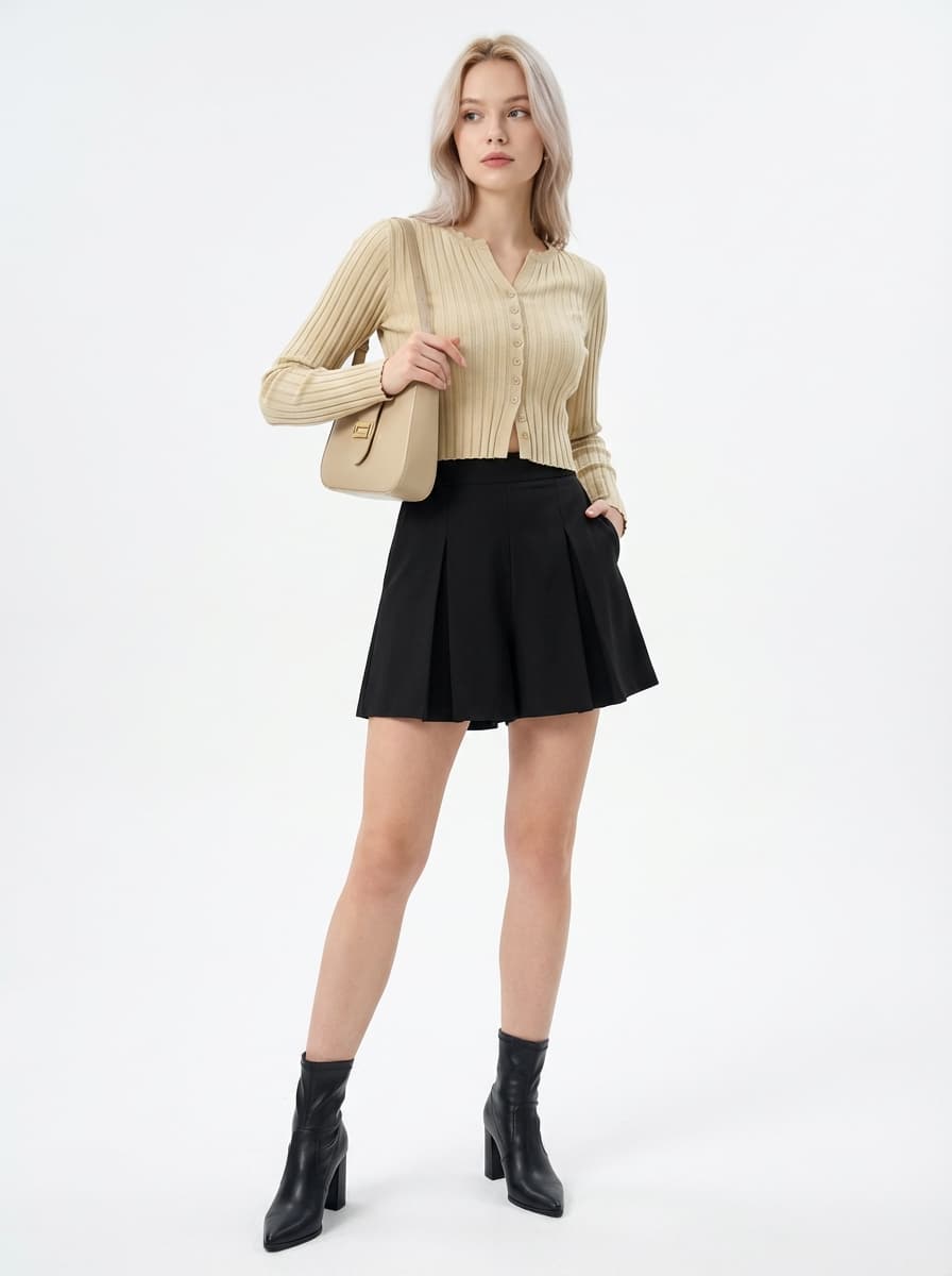 Образ с юбкой-шортами плиссе и сумкой-багет — Minimalism | Во! стиле