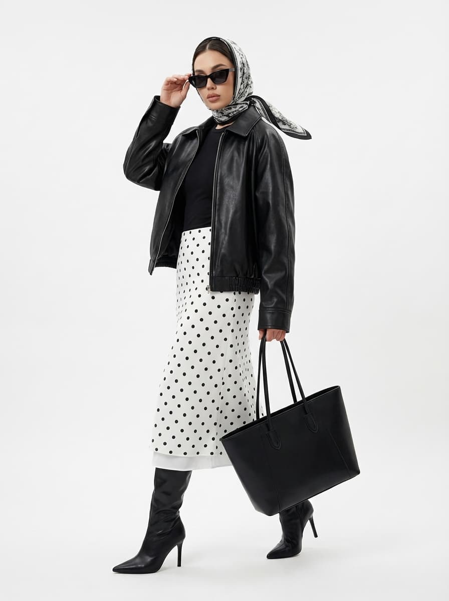 Женский образ с кожаным бомбером и юбкой в горошек — Streetwear | Во! стиле