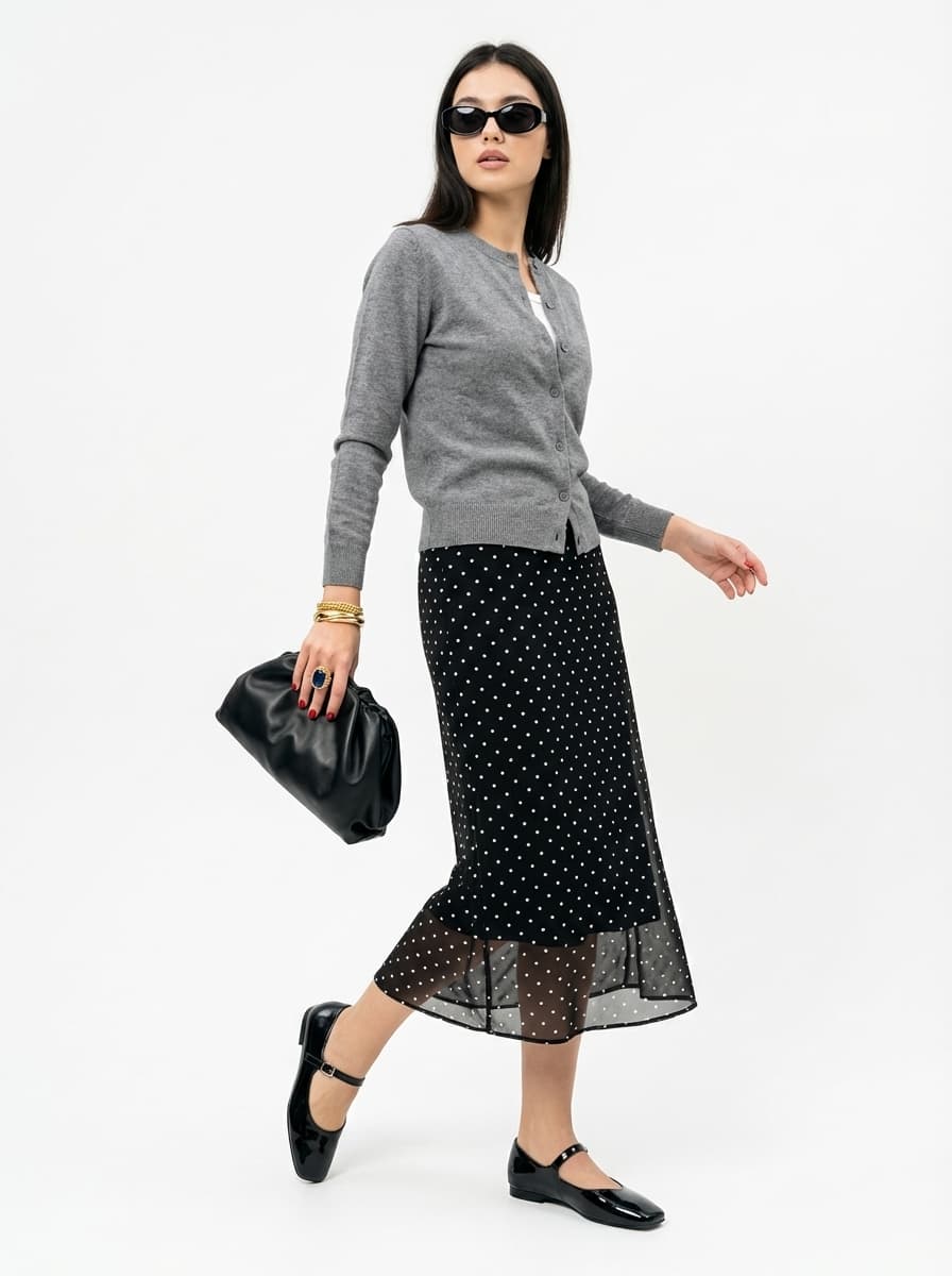 Романтичный образ с юбкой в горошек и туфлями мери джейн — Романтик | Во! стиле