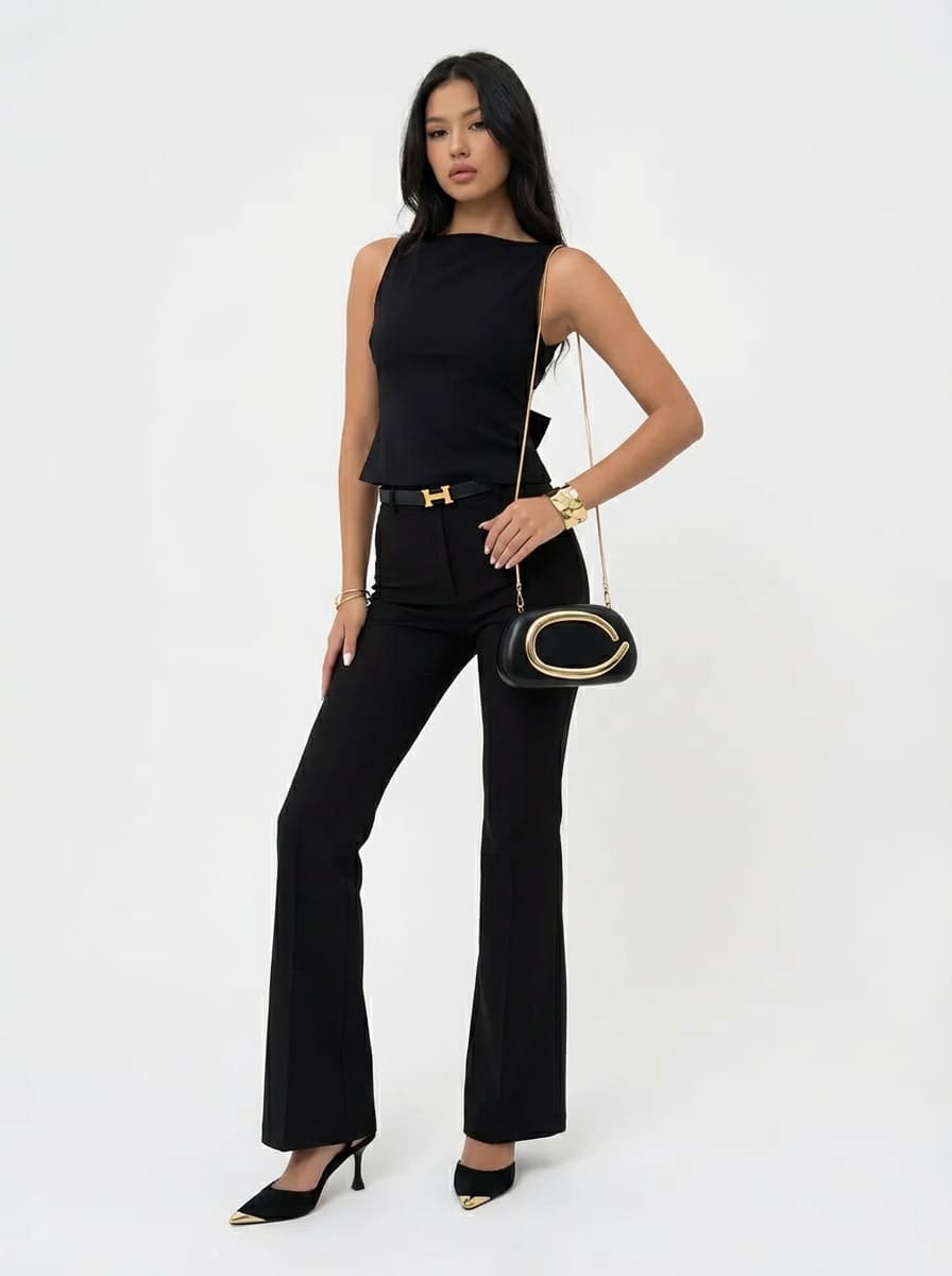 Элегантный вечерний образ с открытой спиной и брюками клеш — Вечерний | Во! стиле