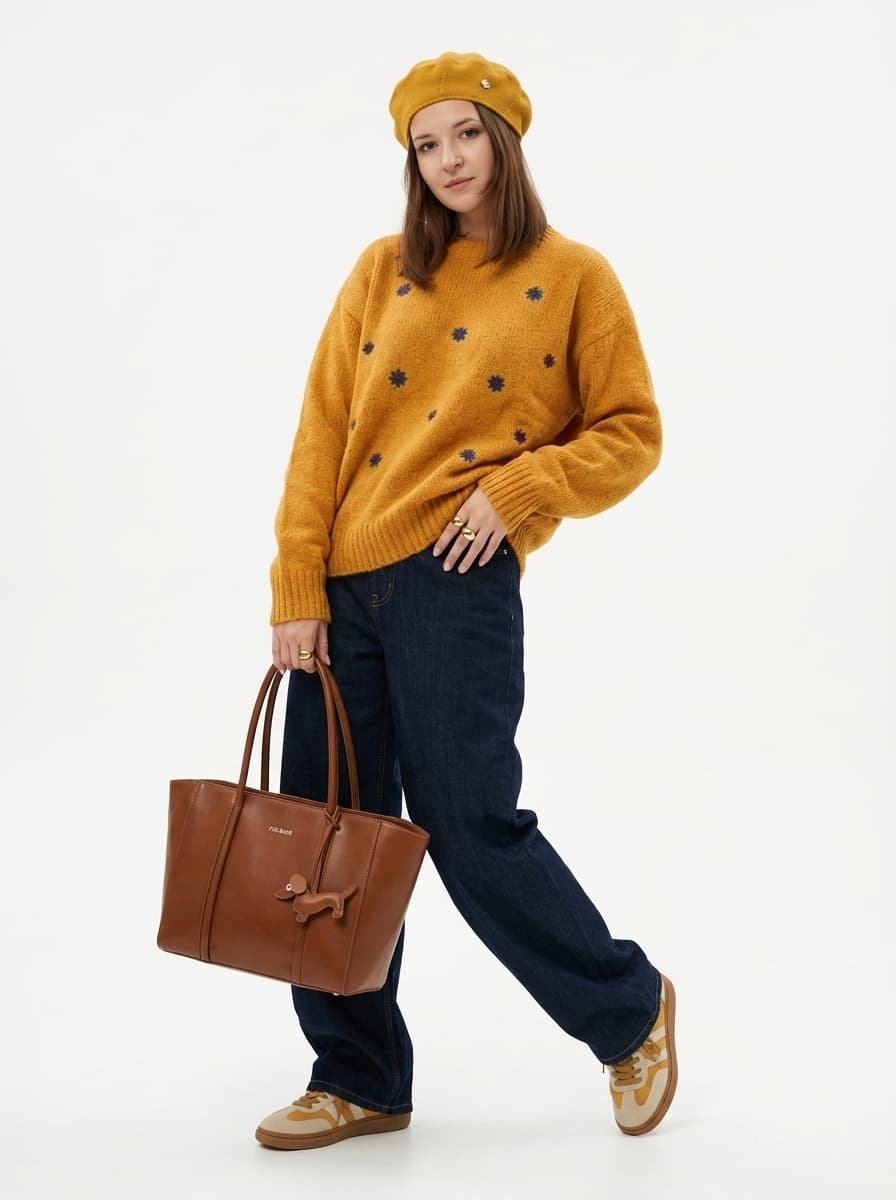 Уютный образ: горчичный свитер оверсайз и джинсы багги — Streetwear | Во! стиле