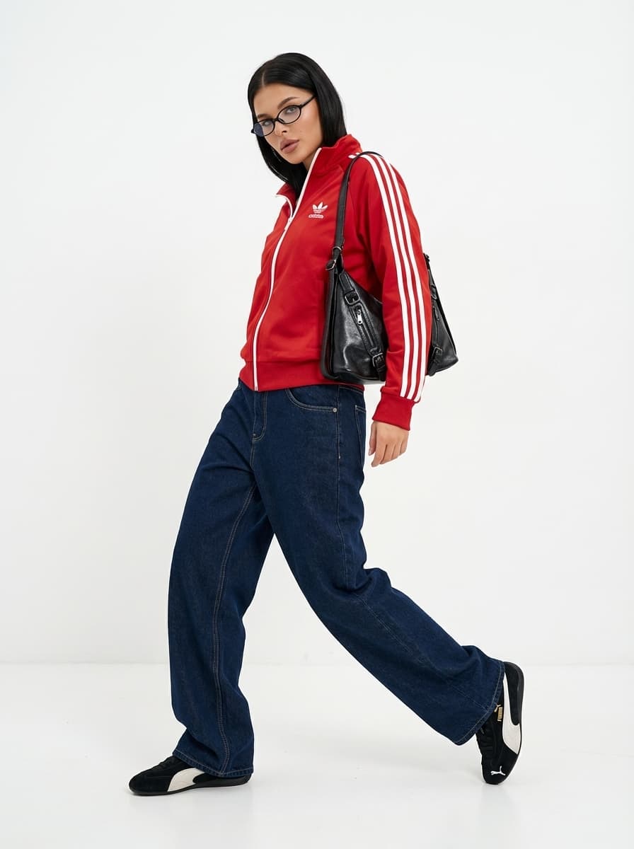 Образ Y2K с широкими джинсами багги и Puma Speed Cat — Streetwear | Во! стиле