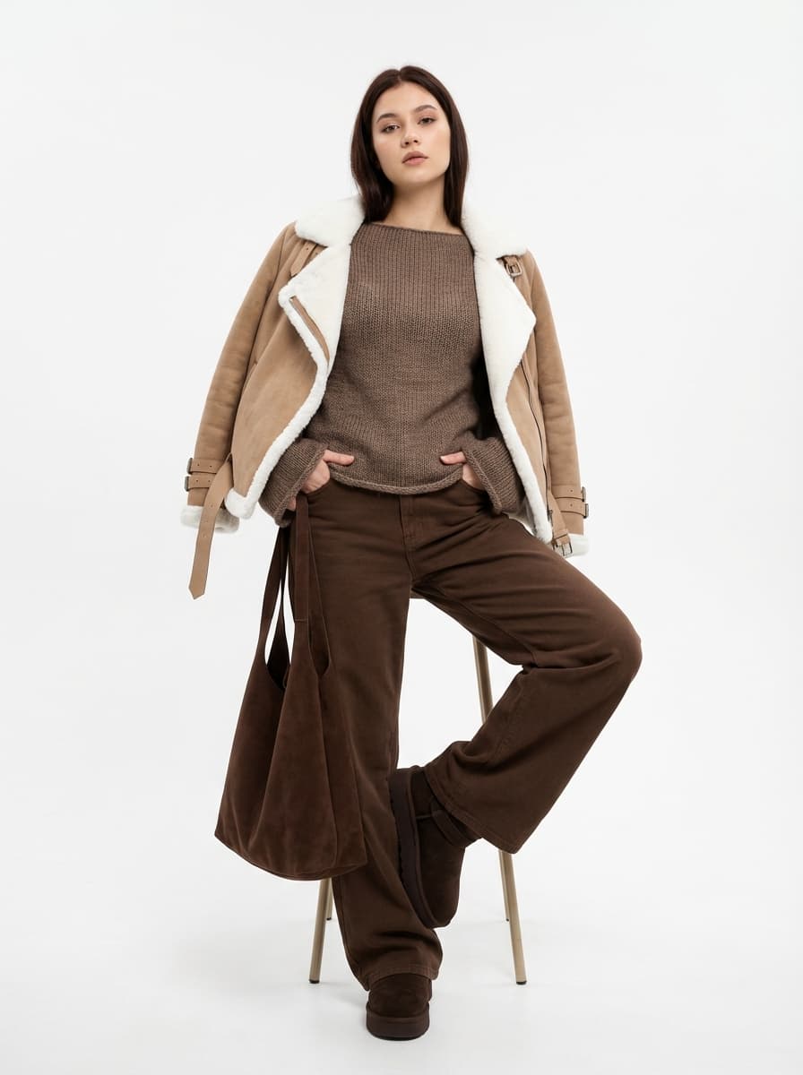 Зимний коричневый стиль образ Streetwear женский WB — Streetwear | Во! стиле