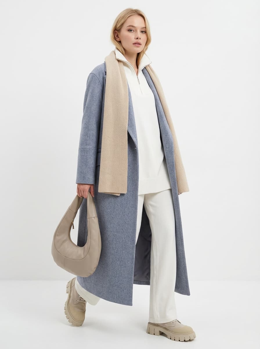 Зима Деловой-образ в голубых молочных тонах с WB — Деловой | Во! стиле